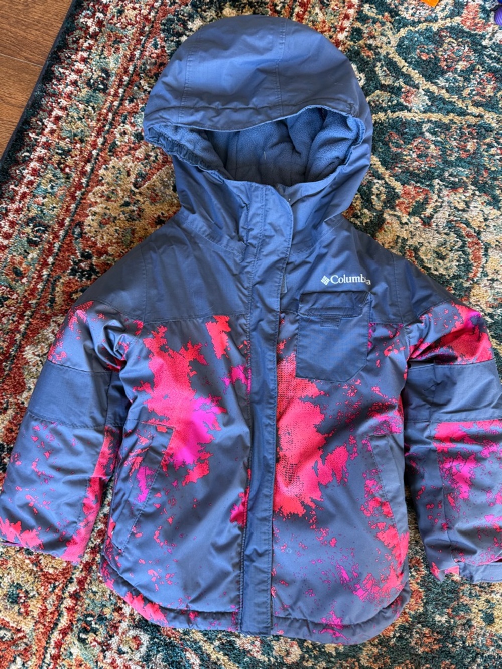 Columbia Navy Jacket with Pink Splash Pattern